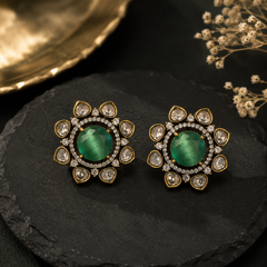 Mint Kundan Bloom Studs