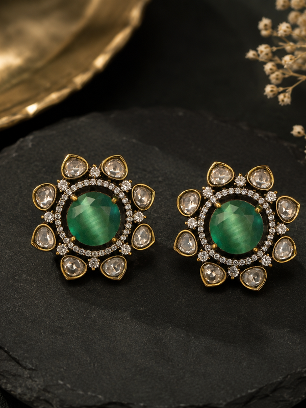 Mint Kundan Bloom Studs