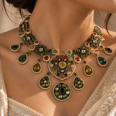 Rangrez Navratna Necklace, Maang Tikka & Earrings Set