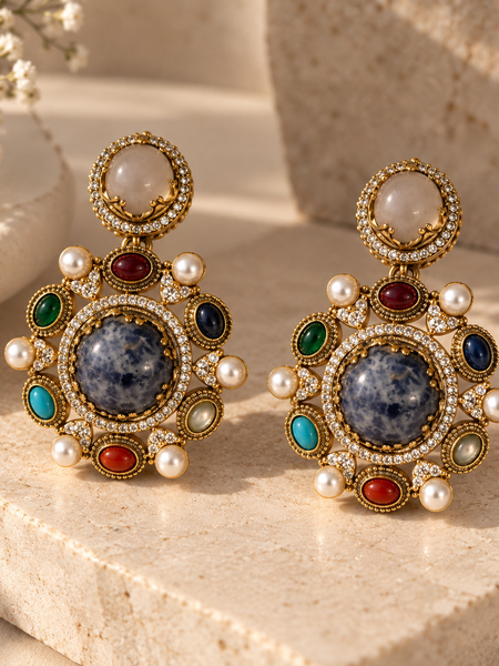 Nayab Navratna Necklace & Earrings Set