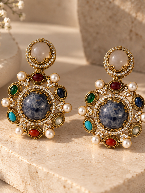 Nayab Navratna Necklace & Earrings Set