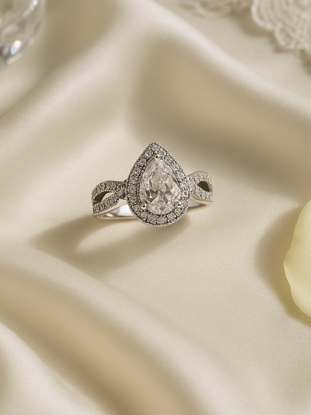 Regal Teardrop Halo Ring