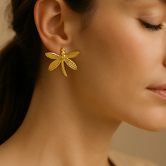 Golden Dragonfly Charm Studs