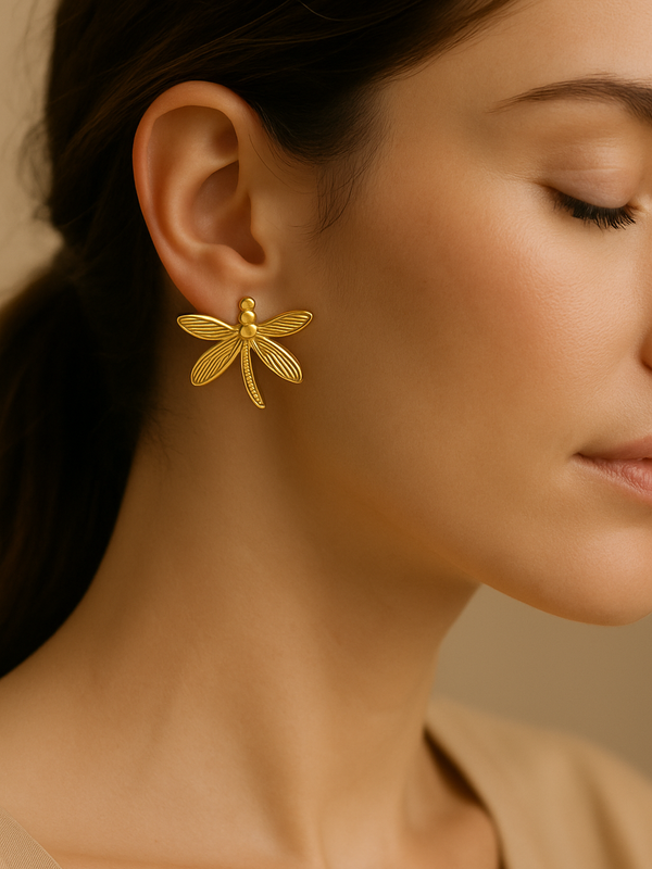 Golden Dragonfly Charm Studs