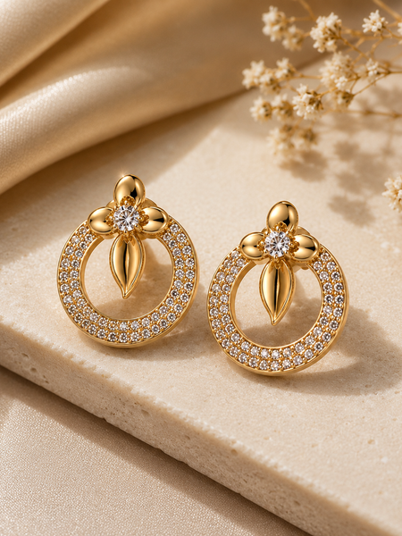 Fleur Pavé Circle Stud Earrings