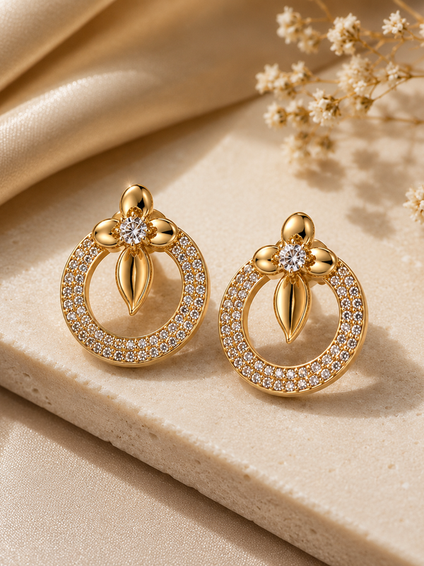Fleur Pavé Circle Stud Earrings