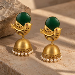 Mayura Green Bird Jhumka Earrings