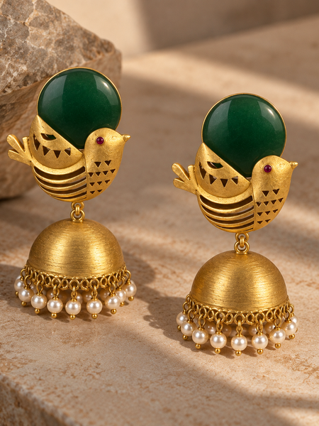 Mayura Green Bird Jhumka Earrings