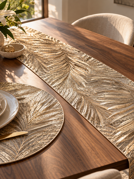 Golden Canopy Dining Set – 1 Runner + 6 Table Mats