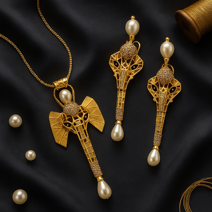 Elephant Pearl Necklace Set