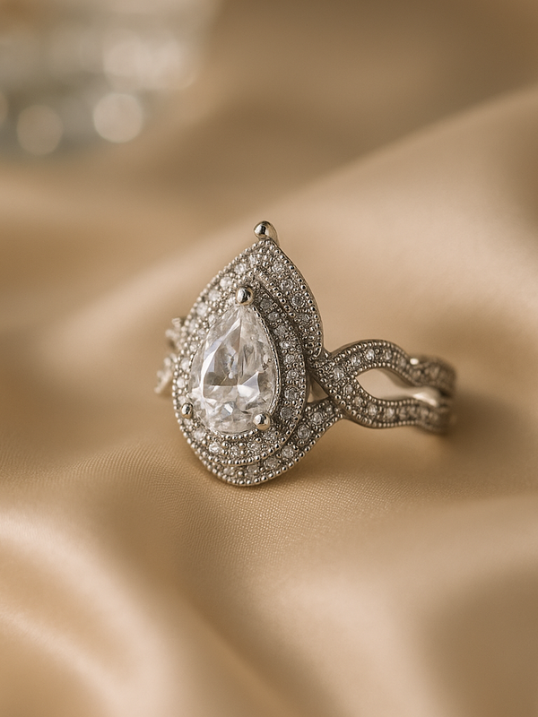 Regal Teardrop Halo Ring