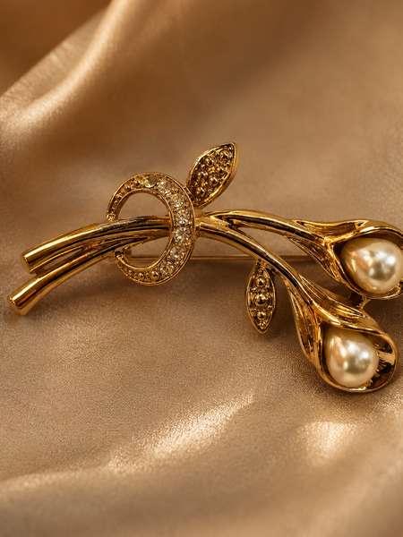 Golden Calla Pearl Brooch