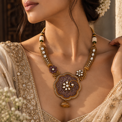 Meher Amethyst Floral Necklace & Jhumka Set
