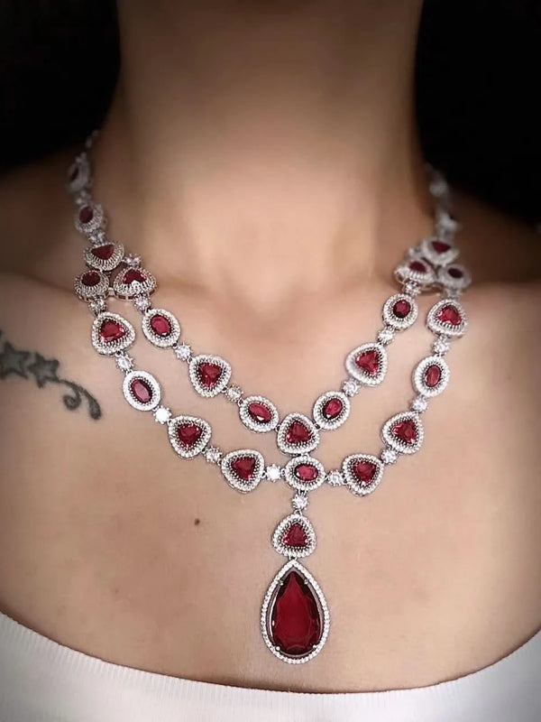 Crimson Glaze Diamond Necklace Set