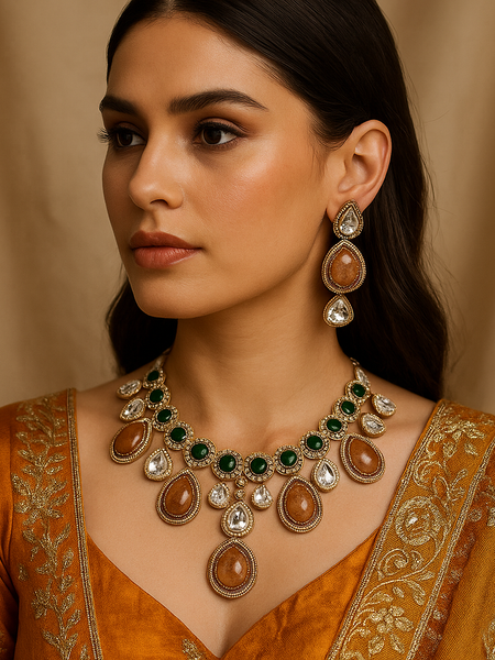Antique Amber Kundan Necklace Set