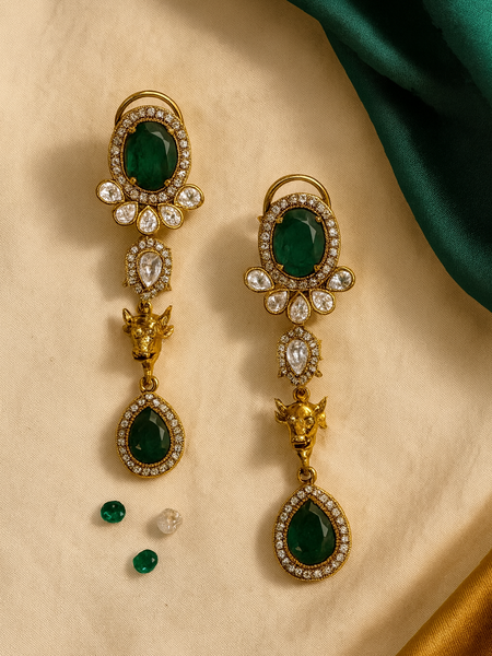 Emerald Nandi Heritage Necklace & Earrings Set