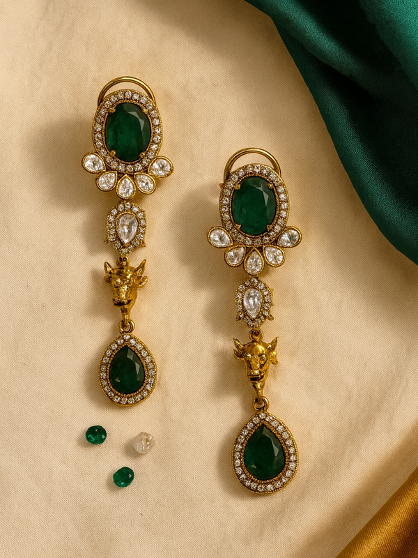 Emerald Nandi Heritage Necklace & Earrings Set