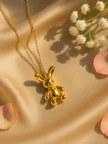 Gold Teddy Bear Pendant Necklace