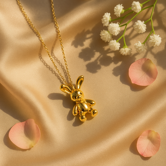 Gold Teddy Bear Pendant Necklace
