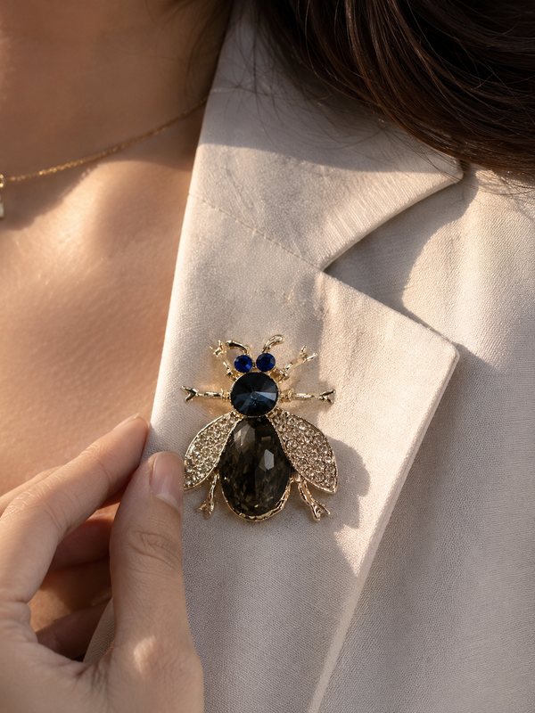 Midnight Beetle Crystal Brooch
