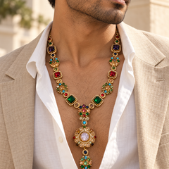 Rangrez Maharaja Multicolour Gold-Plated Men's Necklace