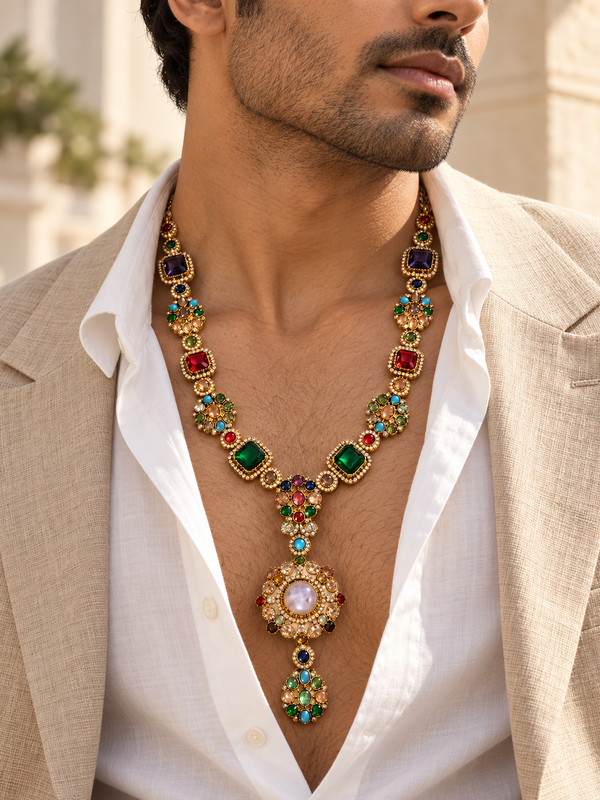 Rangrez Maharaja Multicolour Gold-Plated Men's Necklace