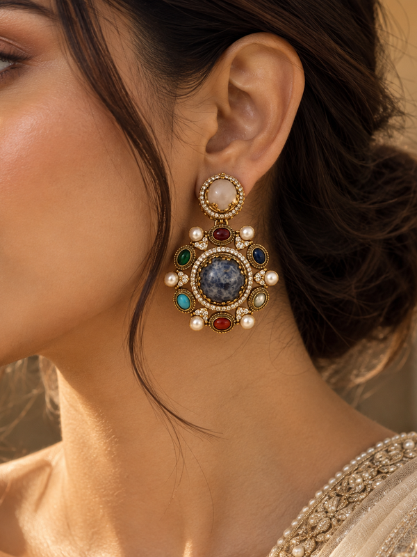 Nayab Navratna Necklace & Earrings Set