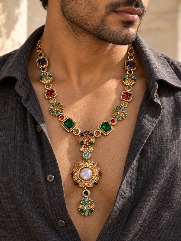 Rangrez Maharaja Multicolour Gold-Plated Men's Necklace