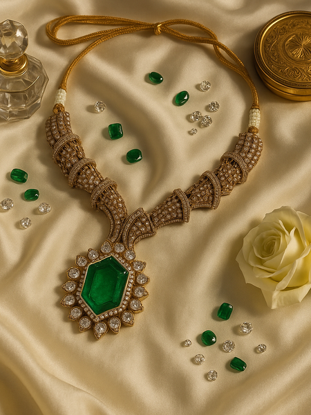 Emerald Majesty Necklace & Earrings Set