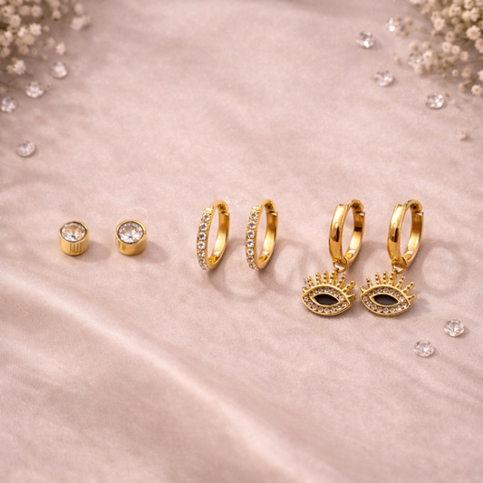 Elysian Gold-Plated Earring Set (Set of 3)