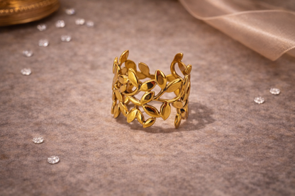 Golden Vine Leaf Ring