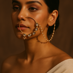 Oversized Kundan & Pearl Bridal Nath with Chain