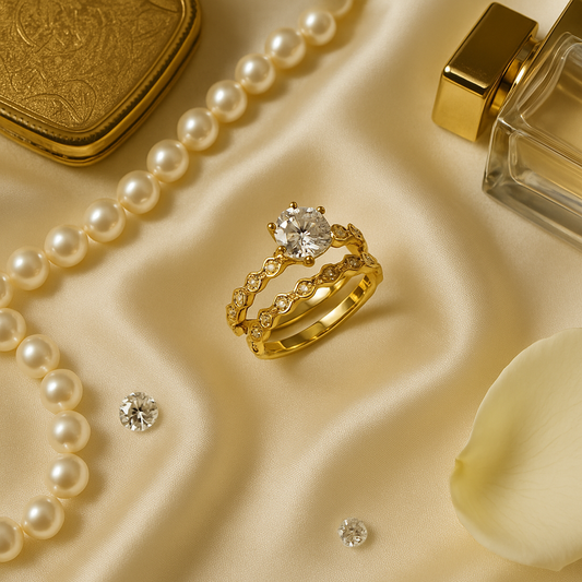 Golden Elegance Solitaire Ring Set