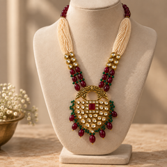 Meher Ruby & Emerald Polki Mala Necklace Set