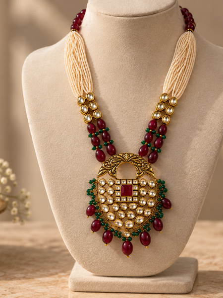 Meher Ruby & Emerald Polki Mala Necklace Set