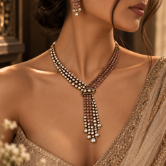 Roshanara Blush Polki Necklace & Earrings Set
