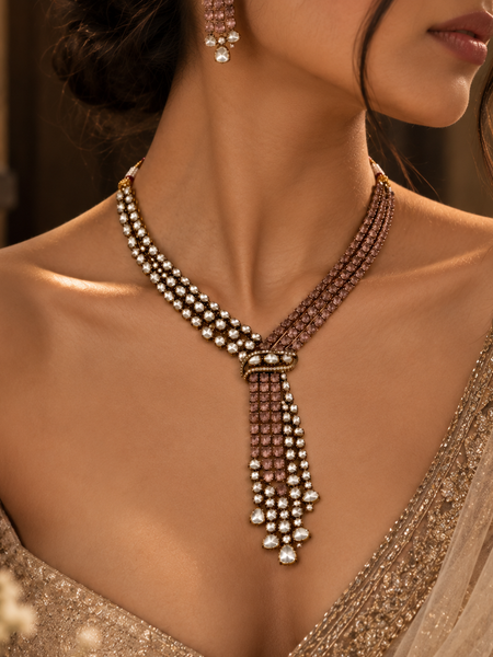 Roshanara Blush Polki Necklace & Earrings Set
