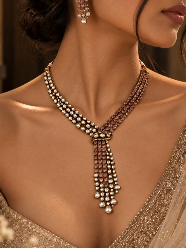 Roshanara Blush Polki Necklace & Earrings Set