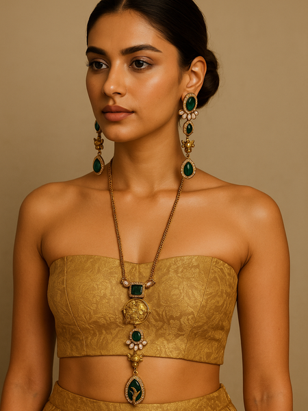 Emerald Nandi Heritage Necklace & Earrings Set