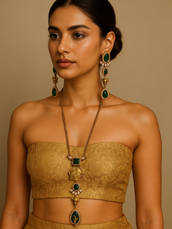 Emerald Nandi Heritage Necklace & Earrings Set