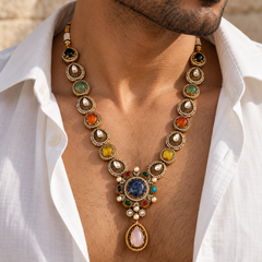 Navrang Maharaja Multicolour Gold-Plated Men's Necklace