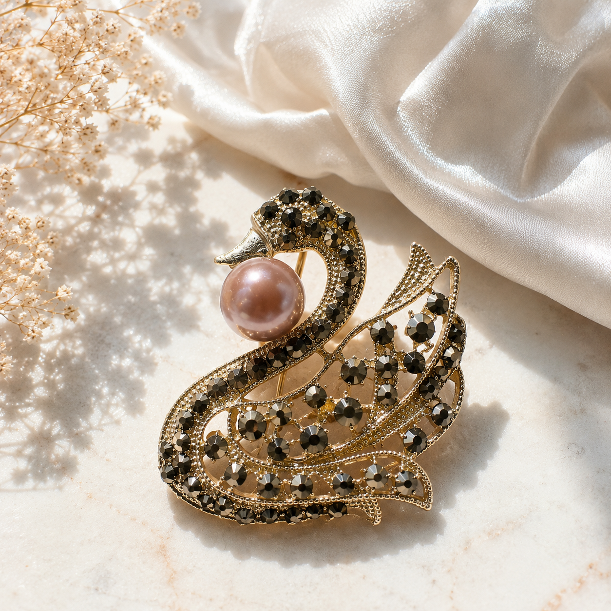 Noir Swan Pearl Brooch