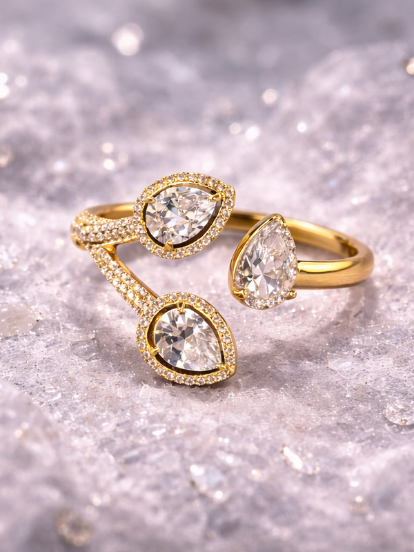 Trinity Pear Halo Open Ring