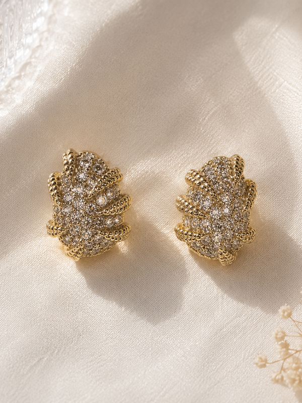 Pavé Leaf Stud Earrings