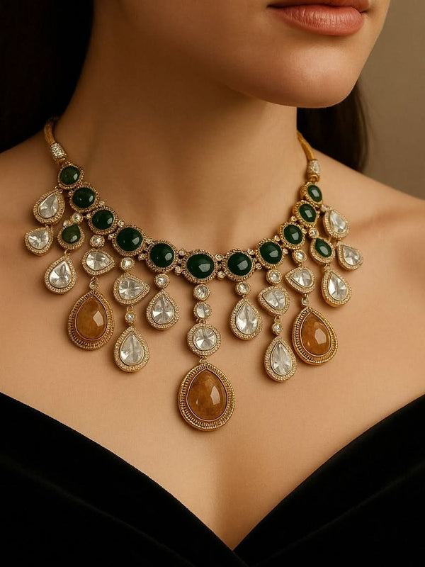 Antique Amber Kundan Necklace Set