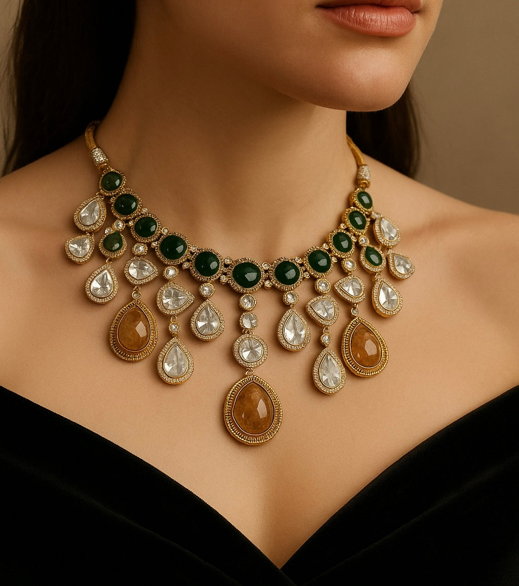 Antique Amber Kundan Necklace Set