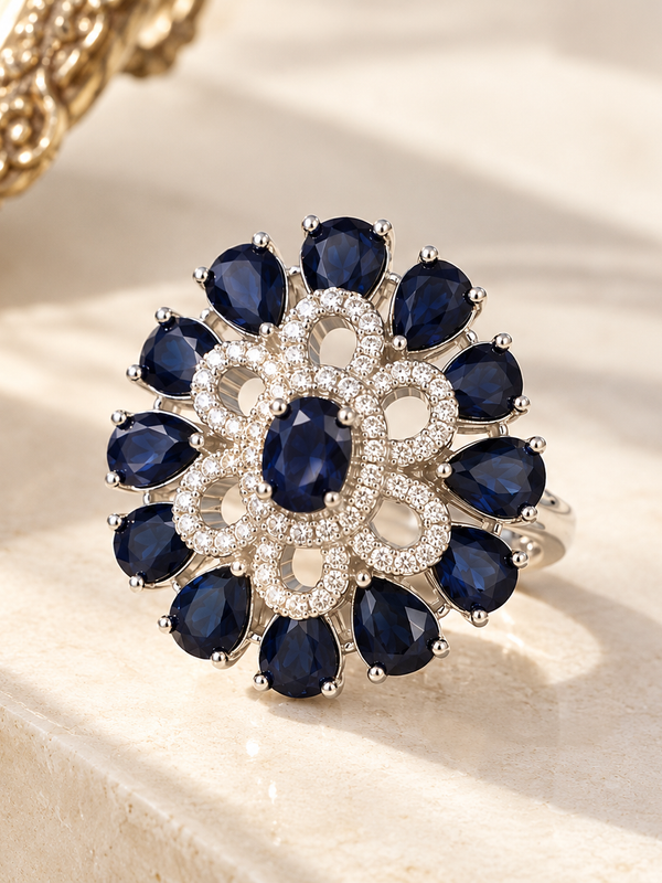 Neelam Sapphire Bloom Statement Ring