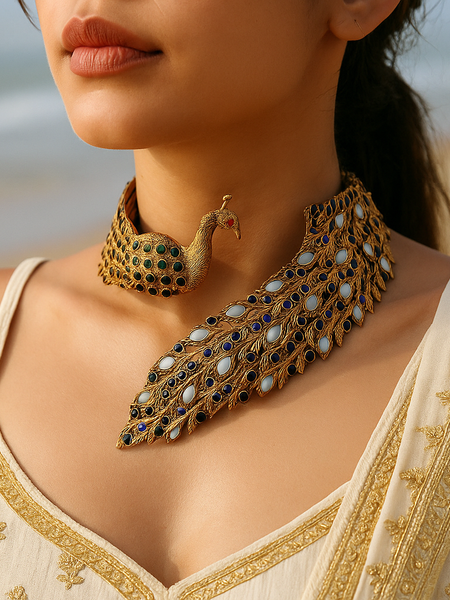 Regal Peacock Choker Set with Ear Cuffs