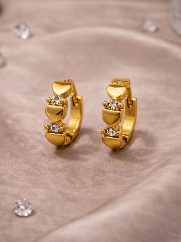 Golden Heart Crystal Huggie Earrings
