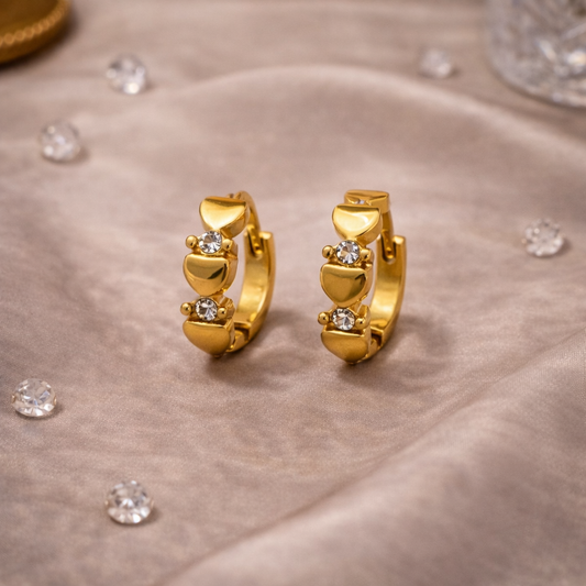 Golden Heart Crystal Huggie Earrings